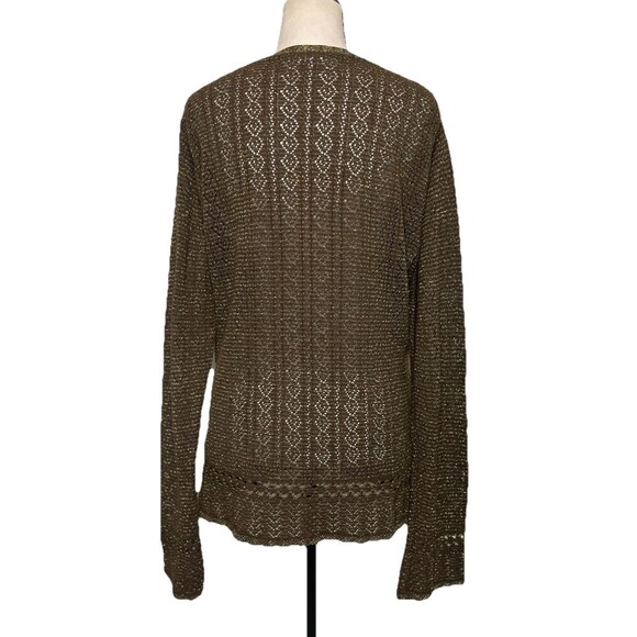 CP Shades Pointelle Knit Cardigan Brown Lurex Metallic Threading Cotton Women M - Picture 2 of 11